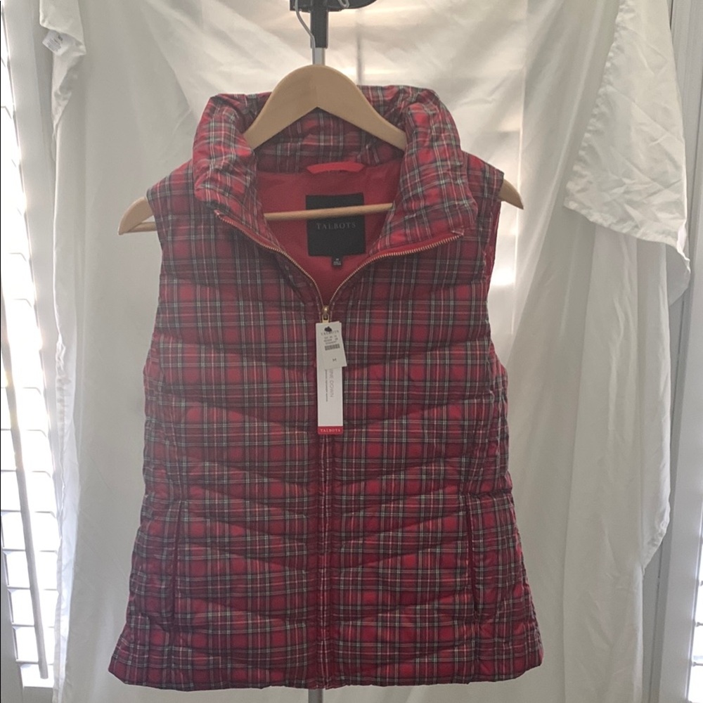 Talbots Women's Vibrant Red Checkered Vest